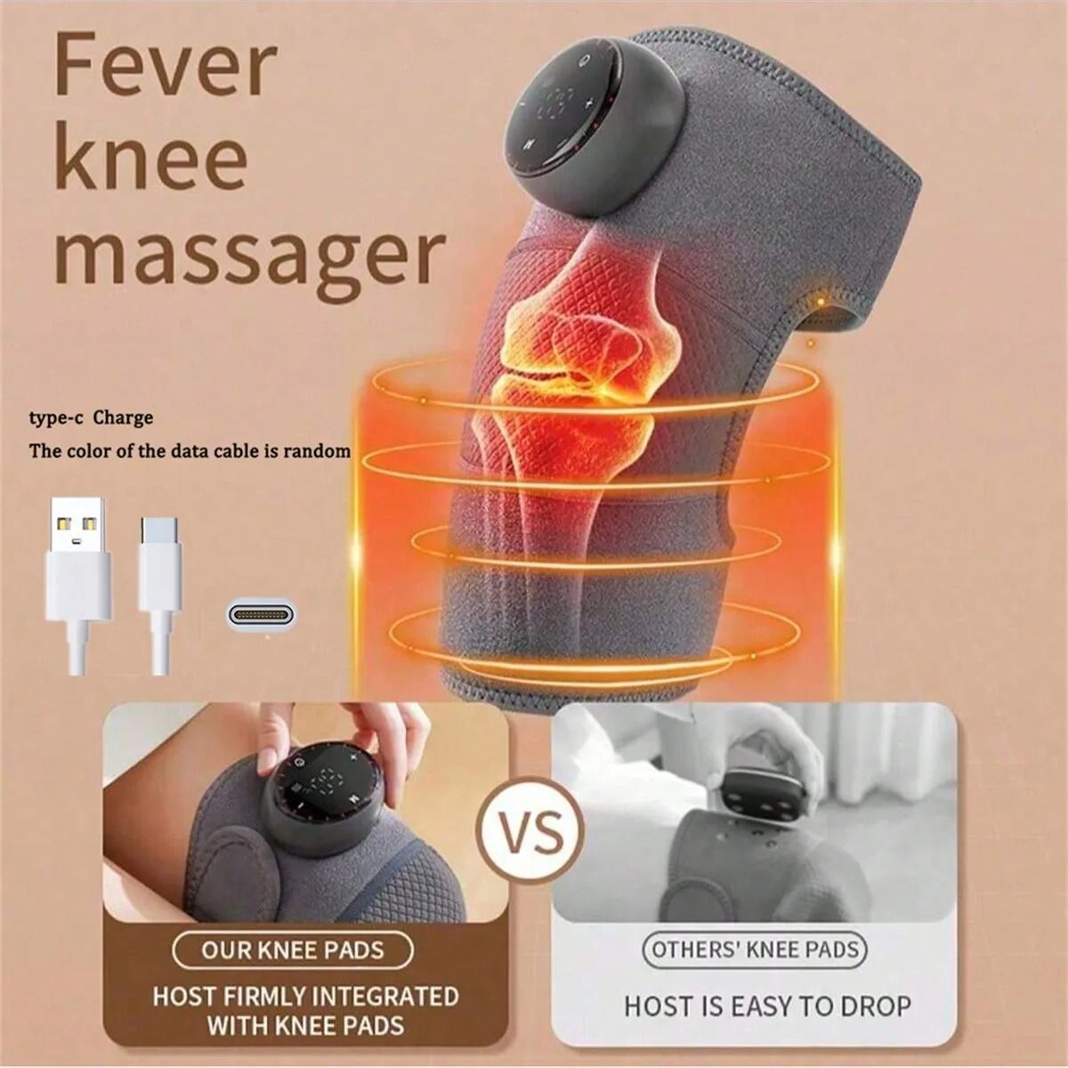 Rechargeable Heated Knee Massager with Adjustable Heating and Vibration Therapy