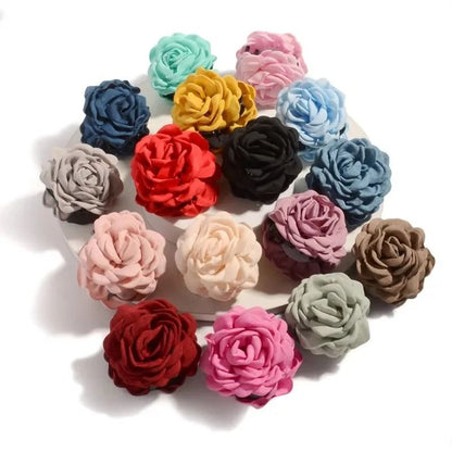 Cotton Rose Flower Hair Claw Clip – 16 Colors Medium Size Shark Clamp for Women
