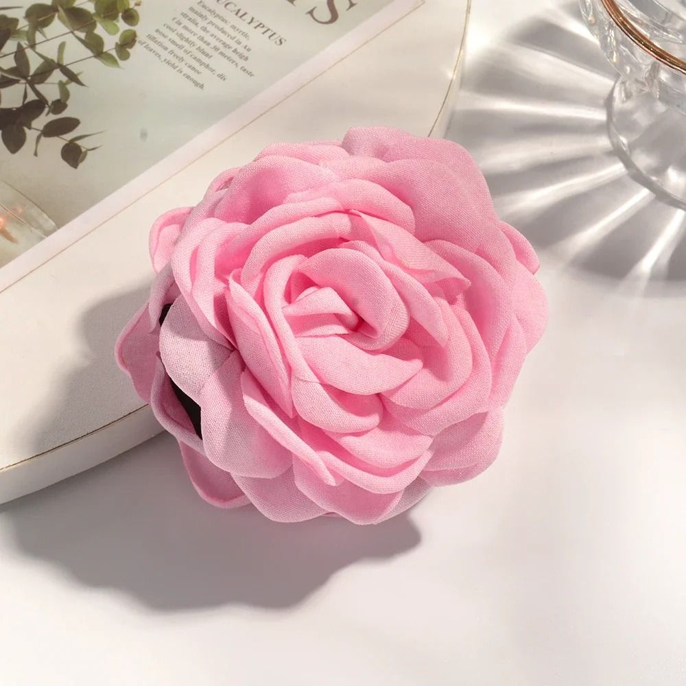 Cotton Rose Flower Hair Claw Clip – 16 Colors Medium Size Shark Clamp for Women