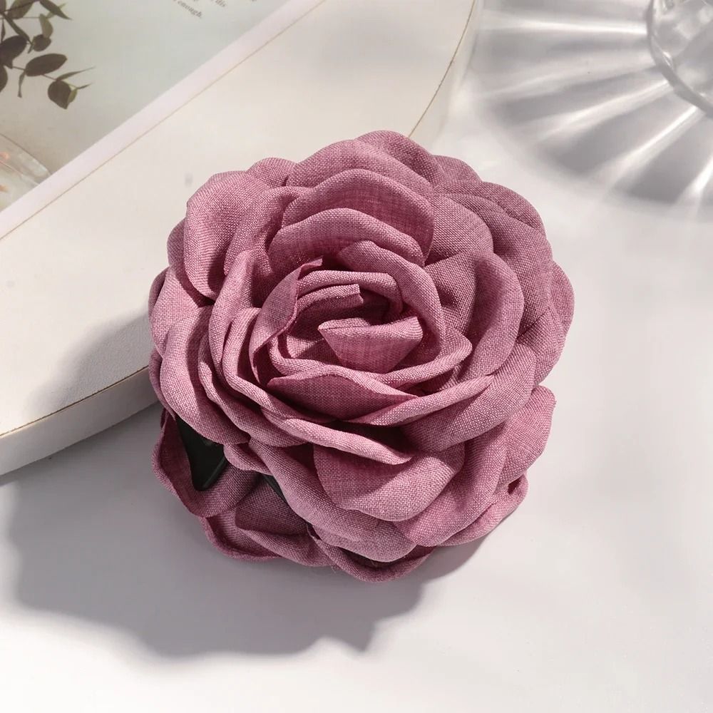 Cotton Rose Flower Hair Claw Clip – 16 Colors Medium Size Shark Clamp for Women