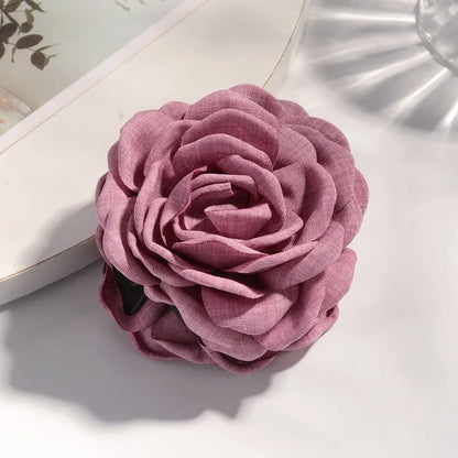 Cotton Rose Flower Hair Claw Clip – 16 Colors Medium Size Shark Clamp for Women