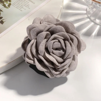 Cotton Rose Flower Hair Claw Clip – 16 Colors Medium Size Shark Clamp for Women