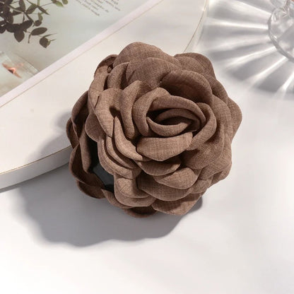 Cotton Rose Flower Hair Claw Clip – 16 Colors Medium Size Shark Clamp for Women