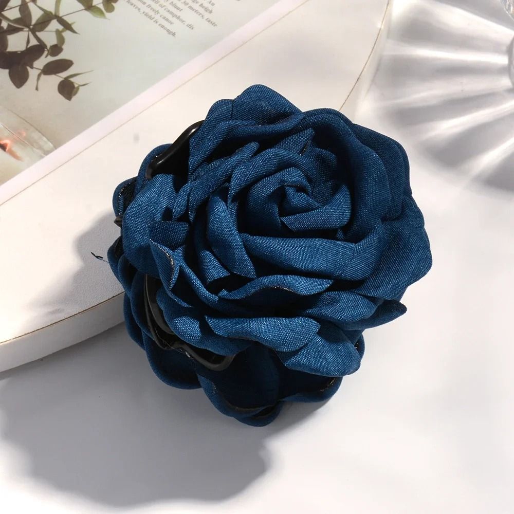 Cotton Rose Flower Hair Claw Clip – 16 Colors Medium Size Shark Clamp for Women