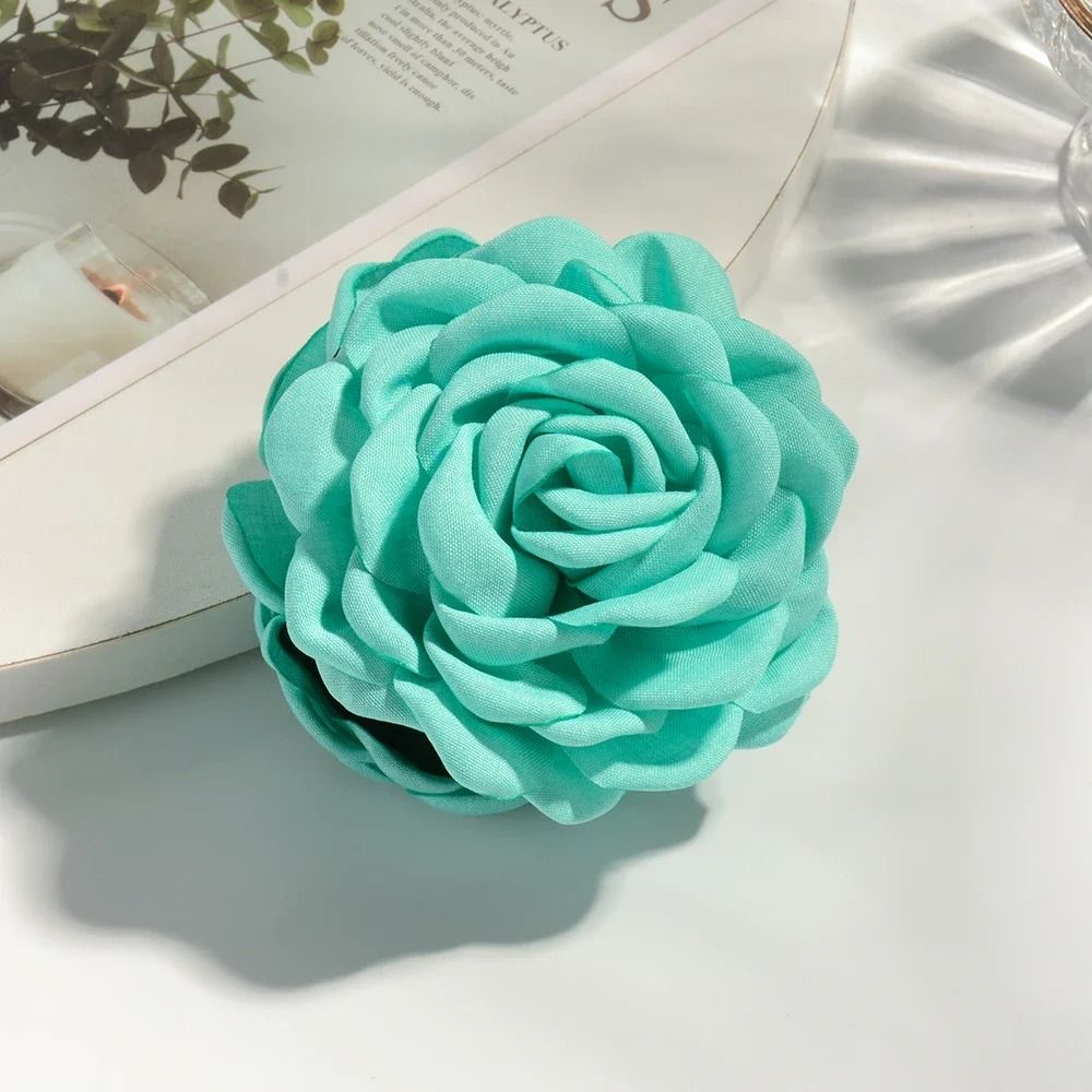 Cotton Rose Flower Hair Claw Clip – 16 Colors Medium Size Shark Clamp for Women