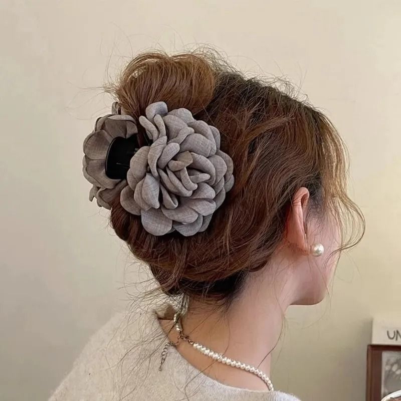 Cotton Rose Flower Hair Claw Clip – 16 Colors Medium Size Shark Clamp for Women