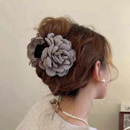 Cotton Rose Flower Hair Claw Clip – 16 Colors Medium Size Shark Clamp for Women