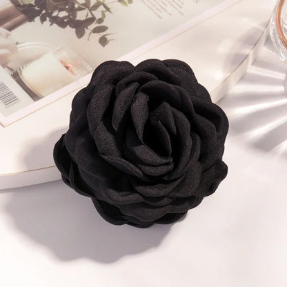 Cotton Rose Flower Hair Claw Clip – 16 Colors Medium Size Shark Clamp for Women