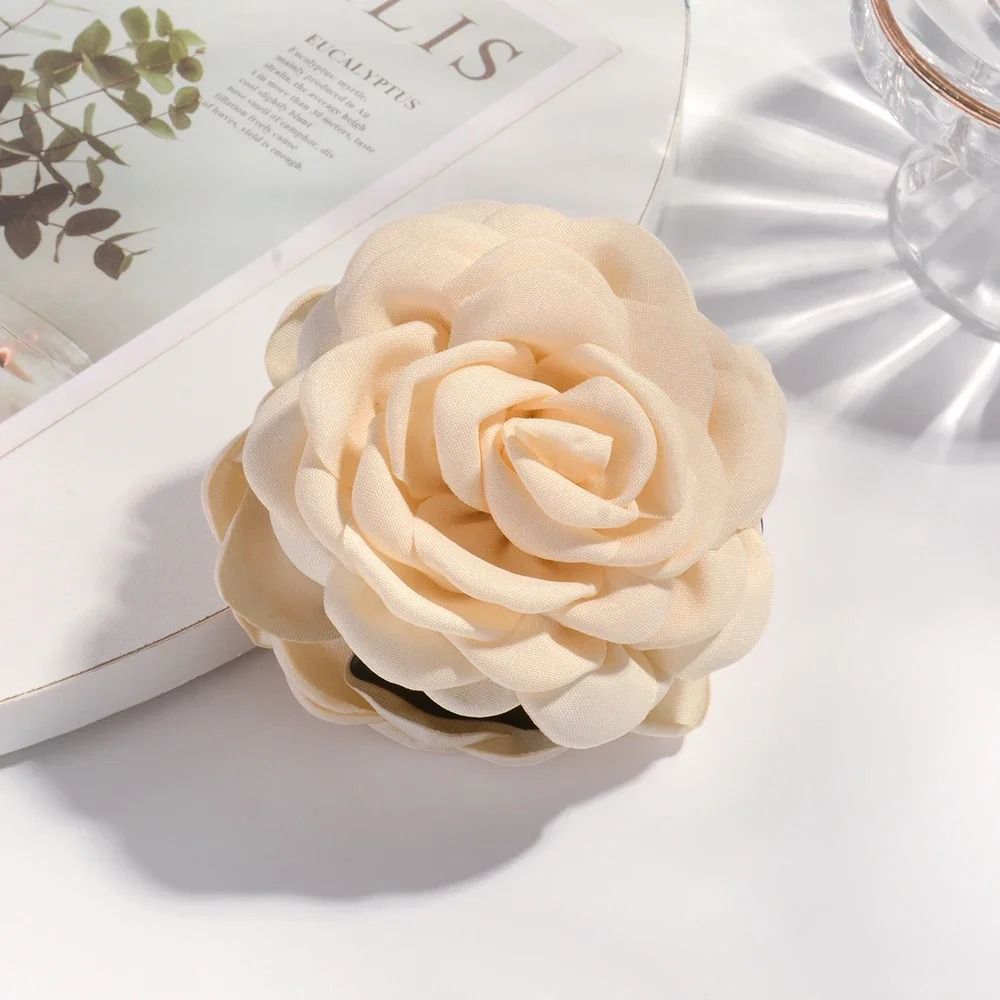 Cotton Rose Flower Hair Claw Clip – 16 Colors Medium Size Shark Clamp for Women