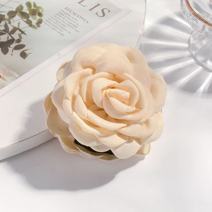 Cotton Rose Flower Hair Claw Clip – 16 Colors Medium Size Shark Clamp for Women