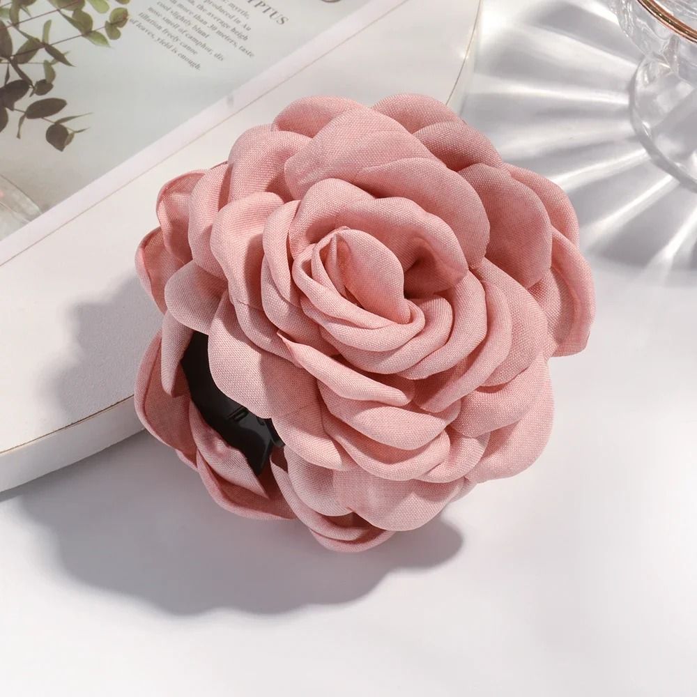 Cotton Rose Flower Hair Claw Clip – 16 Colors Medium Size Shark Clamp for Women