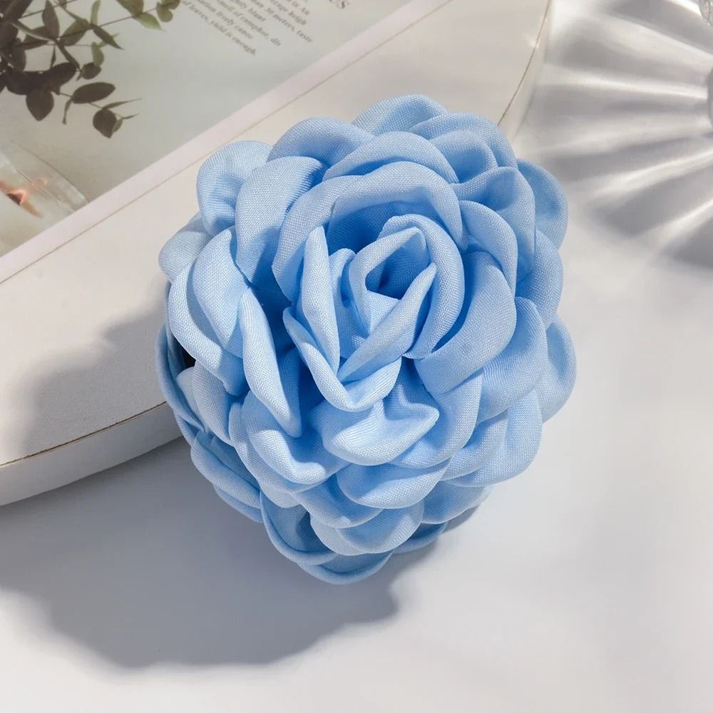 Cotton Rose Flower Hair Claw Clip – 16 Colors Medium Size Shark Clamp for Women
