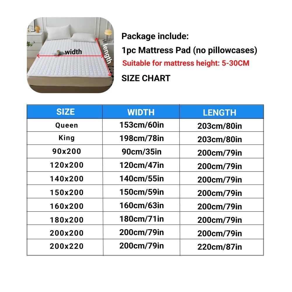 Waterproof Quilted Mattress Protector Cover Thick Breathable Bed Topper