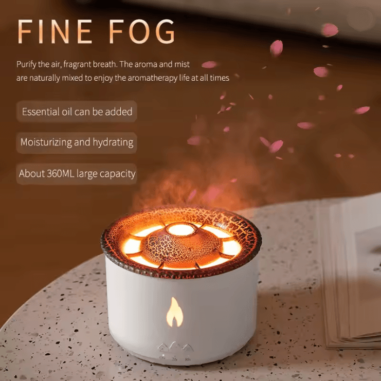 Volcano Flame Aroma Diffuser Essential Oil Humidifier with Fire Light Effect