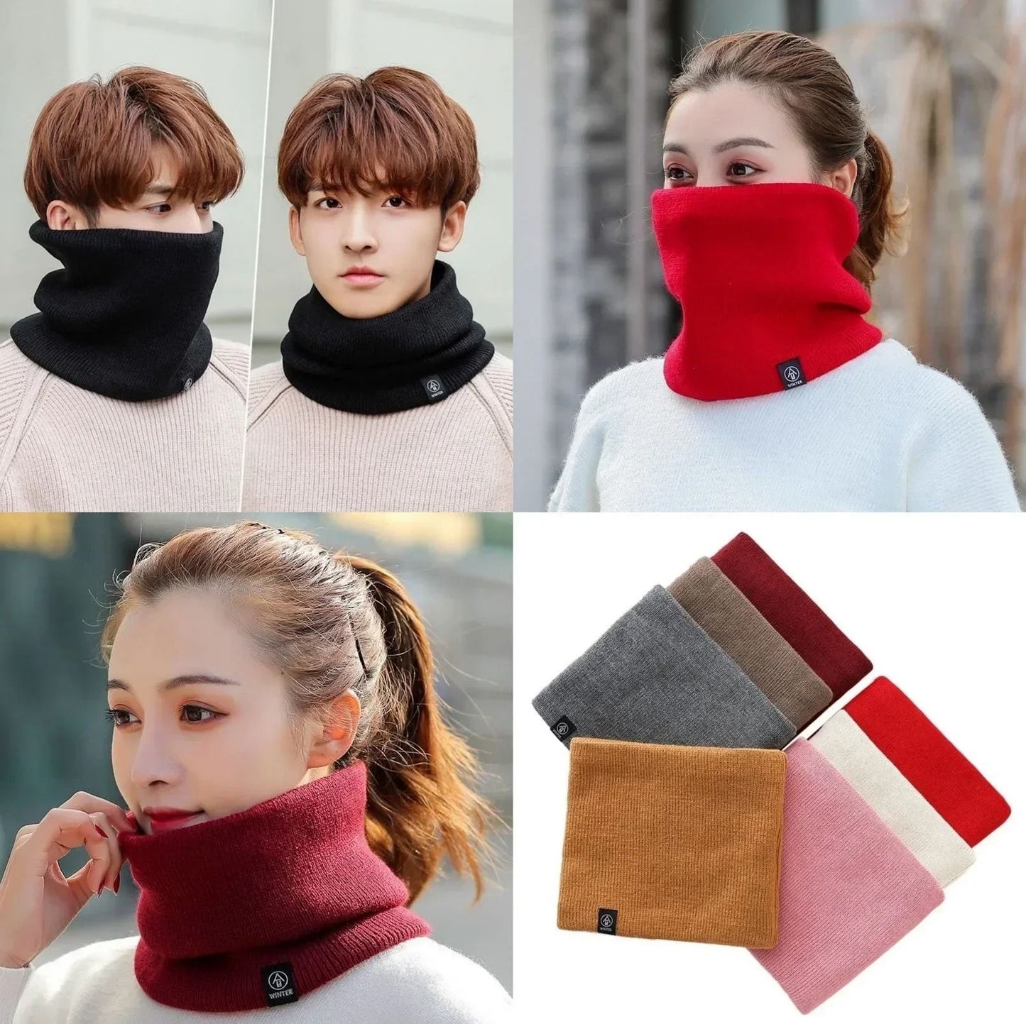 Fashion Soft Knitted Neck Warmer Scarf with Face Cover for Winter Sports