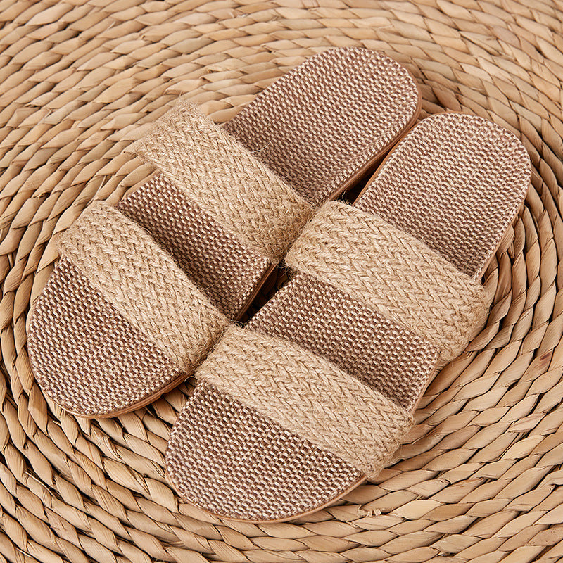 Breathable Women Indoor Slippers, Home Flax Slides Summer Flat Shoes, House Floor Slippers, Lightweight Bedroom Shoes
