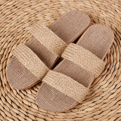 Breathable Women Indoor Slippers, Home Flax Slides Summer Flat Shoes, House Floor Slippers, Lightweight Bedroom Shoes