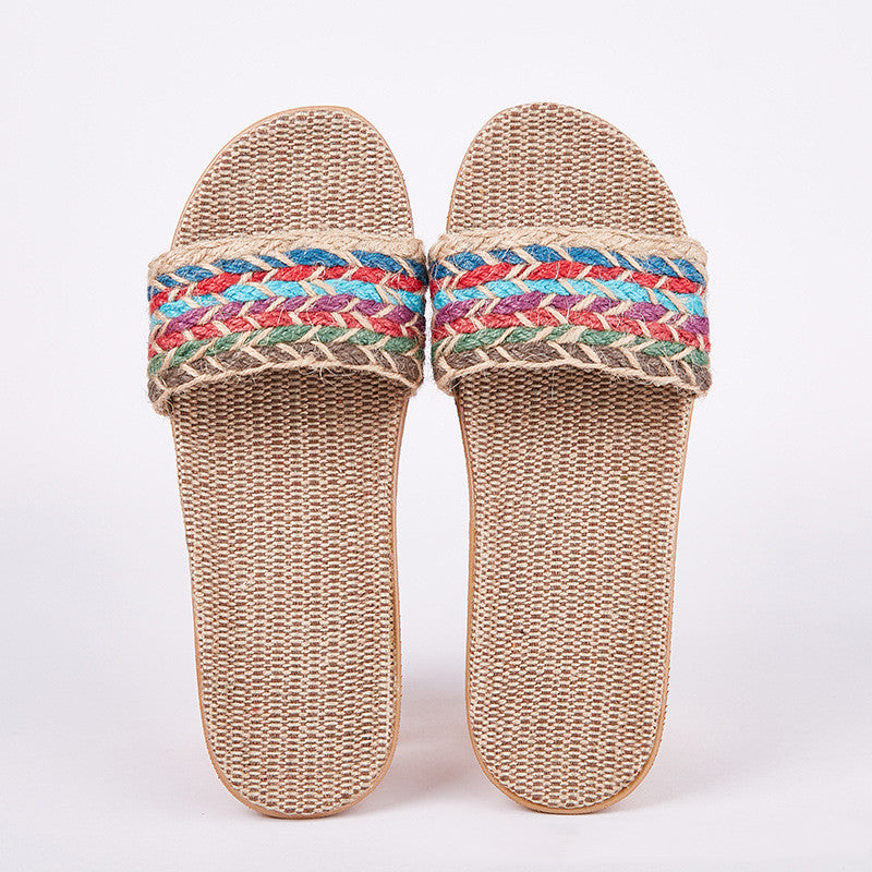 Breathable Women Indoor Slippers, Home Flax Slides Summer Flat Shoes, House Floor Slippers, Lightweight Bedroom Shoes