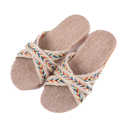 Breathable Women Indoor Slippers, Home Flax Slides Summer Flat Shoes, House Floor Slippers, Lightweight Bedroom Shoes