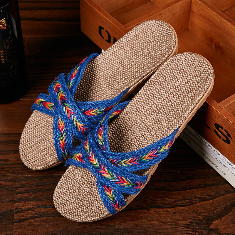 Breathable Women Indoor Slippers, Home Flax Slides Summer Flat Shoes, House Floor Slippers, Lightweight Bedroom Shoes