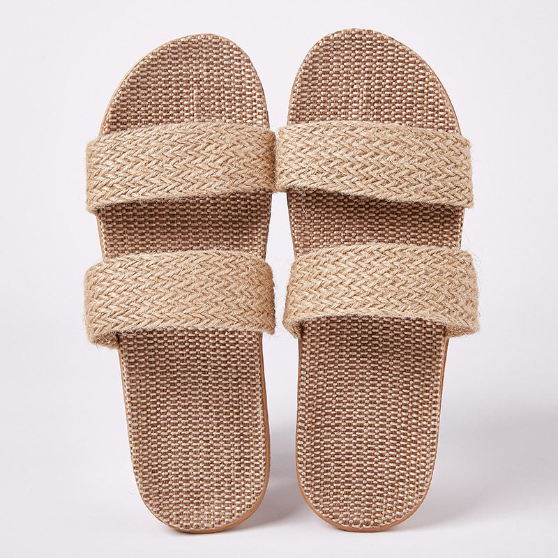 Breathable Women Indoor Slippers, Home Flax Slides Summer Flat Shoes, House Floor Slippers, Lightweight Bedroom Shoes