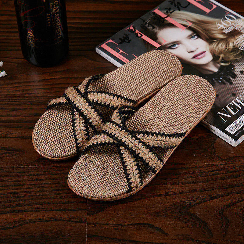 Breathable Women Indoor Slippers, Home Flax Slides Summer Flat Shoes, House Floor Slippers, Lightweight Bedroom Shoes