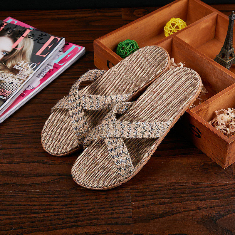 Breathable Women Indoor Slippers, Home Flax Slides Summer Flat Shoes, House Floor Slippers, Lightweight Bedroom Shoes