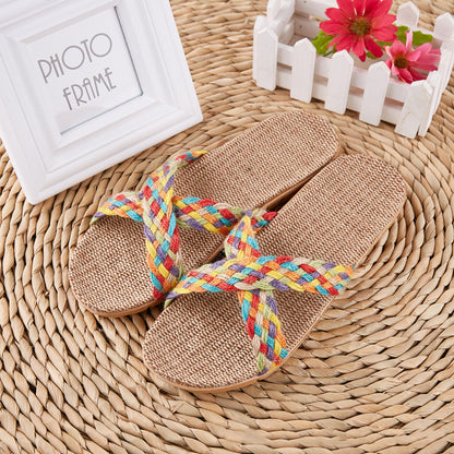 Breathable Women Indoor Slippers, Home Flax Slides Summer Flat Shoes, House Floor Slippers, Lightweight Bedroom Shoes