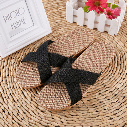 Breathable Women Indoor Slippers, Home Flax Slides Summer Flat Shoes, House Floor Slippers, Lightweight Bedroom Shoes