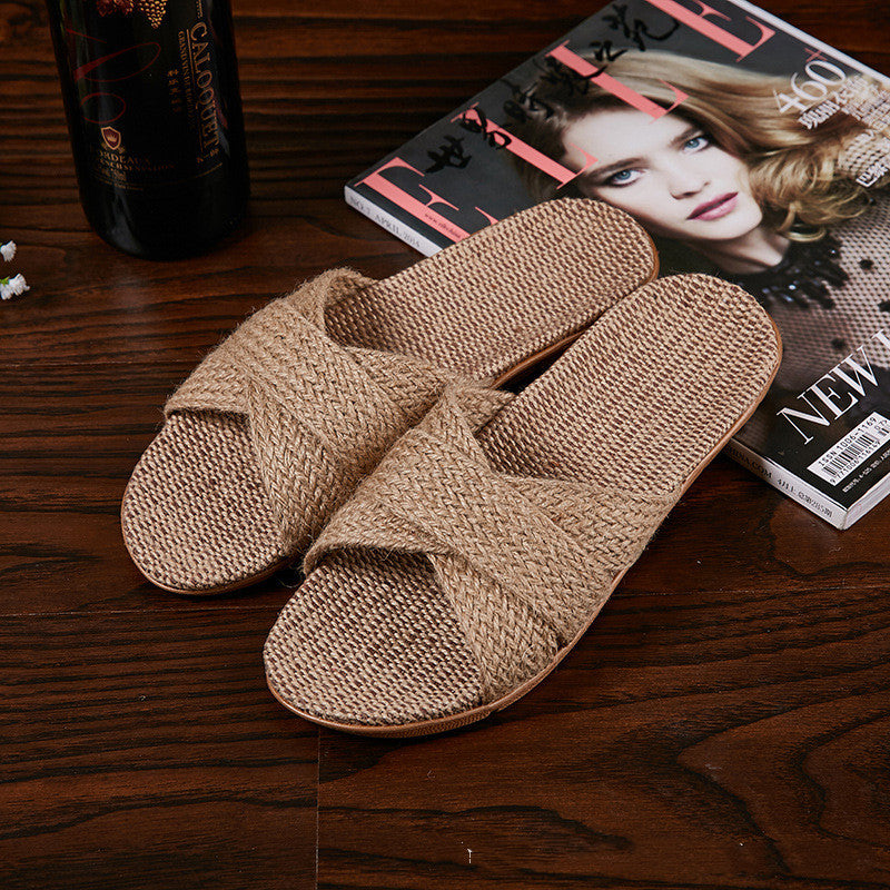 Breathable Women Indoor Slippers, Home Flax Slides Summer Flat Shoes, House Floor Slippers, Lightweight Bedroom Shoes