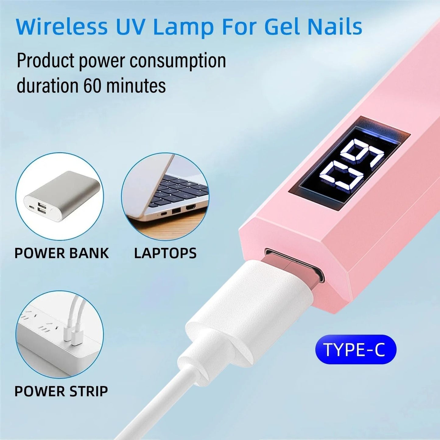 YIKOOLIN Handheld Nail Dryer Lamp UV LED Rechargeable Portable Curing Tool