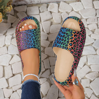 Adjustable Double-Buckle Summer Holiday Printing Soft Women Slippers, Pillow Platform Travel Sandals for Beach, Vacation