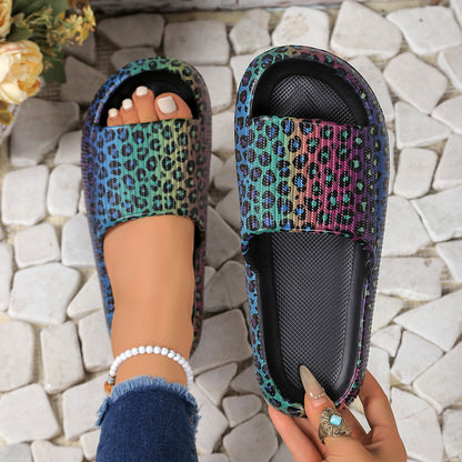 Adjustable Double-Buckle Summer Holiday Printing Soft Women Slippers, Pillow Platform Travel Sandals for Beach, Vacation