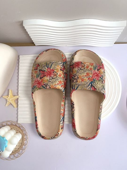 Adjustable Double-Buckle Summer Holiday Printing Soft Women Slippers, Pillow Platform Travel Sandals for Beach, Vacation