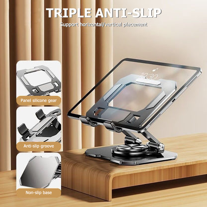 Adjustable Foldable Desktop Stand Holder, 360 Rotatable Tablet Stand, Compatible with iPad Pro Air Mini Laptop Tablet