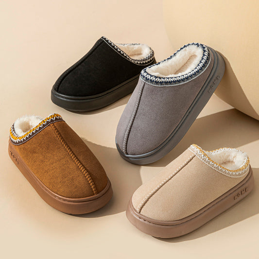 Winter New Fashion Fluffy Platform Slippers for Women, Plush Warm Cotton Comfort Shoes, Non Slip Unisex Indoor Home