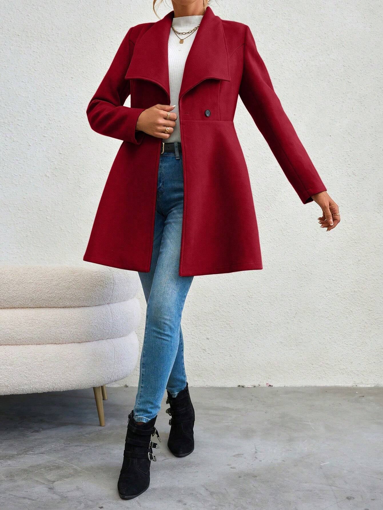Mia Muse Womens Coat, Winter Work Coat, Long Sleeve Lapel Blazer, Solid Color Outerwear, Valentines Day Gift