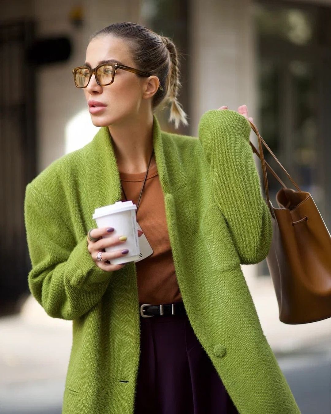 Women's Green Woolen Coat, Single Button Jacket with Chic Collar, Casual Autumn Outerwear for Daily Highstreet Fashion