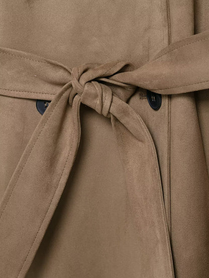 Women's Trench Coat, Autumn Fall Jacket with Lapel and Pockets, Suede Effect Windbreaker