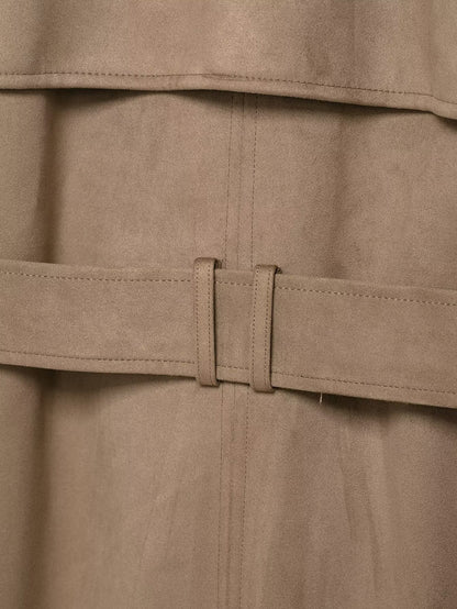 Women's Trench Coat, Autumn Fall Jacket with Lapel and Pockets, Suede Effect Windbreaker