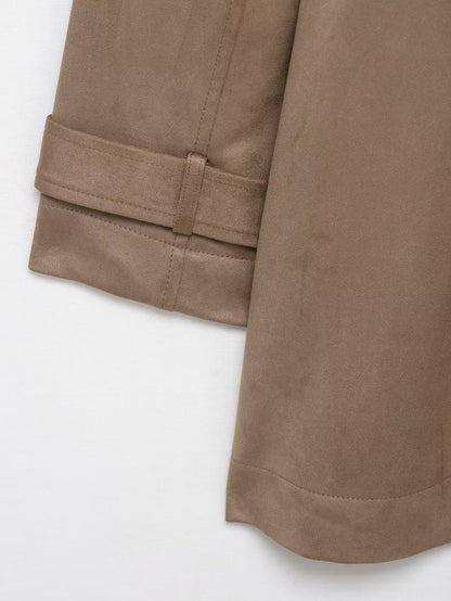 Women's Trench Coat, Autumn Fall Jacket with Lapel and Pockets, Suede Effect Windbreaker