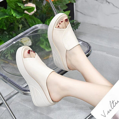 Women Slippers Black Wedge Platform Open Toe Sandals, Orthopedic Thick Bottom Beach Slides High Heels for Summer Comfort