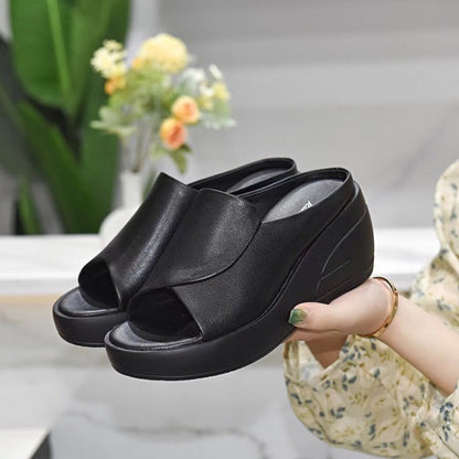 Women Slippers Black Wedge Platform Open Toe Sandals, Orthopedic Thick Bottom Beach Slides High Heels for Summer Comfort