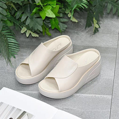 Women Slippers Black Wedge Platform Open Toe Sandals, Orthopedic Thick Bottom Beach Slides High Heels for Summer Comfort