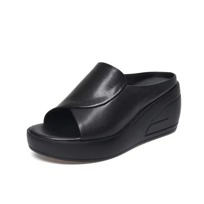 Women Slippers Black Wedge Platform Open Toe Sandals, Orthopedic Thick Bottom Beach Slides High Heels for Summer Comfort
