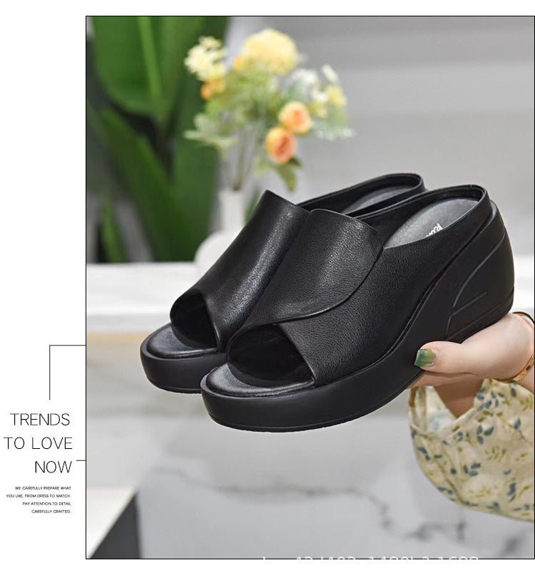 Women Slippers Black Wedge Platform Open Toe Sandals, Orthopedic Thick Bottom Beach Slides High Heels for Summer Comfort