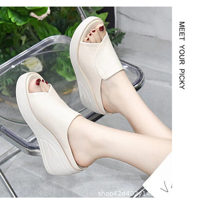 Women Slippers Black Wedge Platform Open Toe Sandals, Orthopedic Thick Bottom Beach Slides High Heels for Summer Comfort