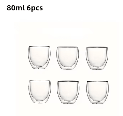 Double Wall Insulated Glass Coffee Cups Clear Espresso Mugs for Hot and Cold Drinks