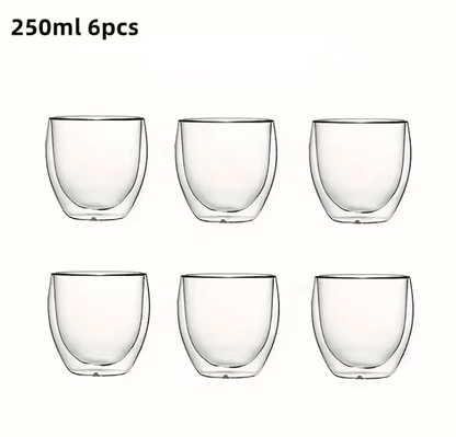 Double Wall Insulated Glass Coffee Cups Clear Espresso Mugs for Hot and Cold Drinks