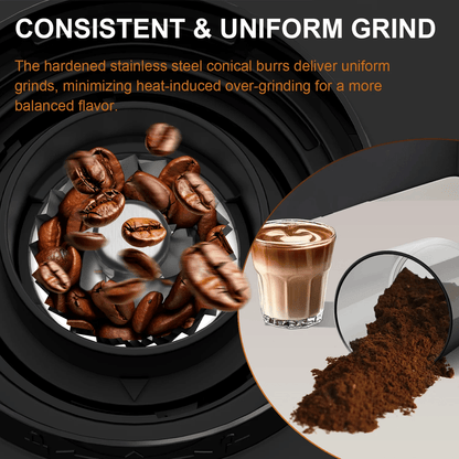 Automatic Electric Coffee Grinder Conical Burr with 25 Grind Settings and Powder Blower